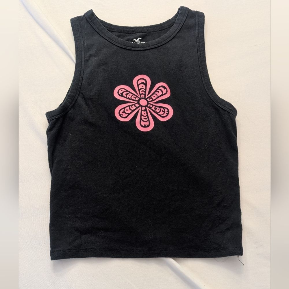 Hollister Crop Tank Top with Pink  Peace Flower